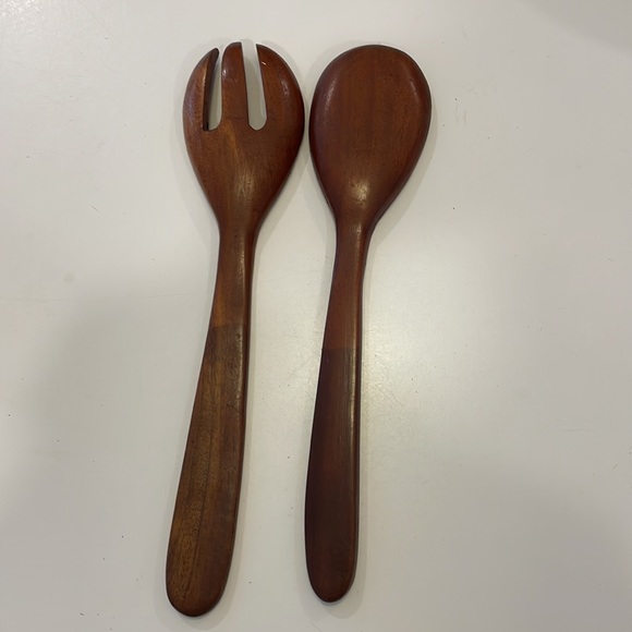 Vintage wooden salad serving utensils. 1960s - Picture 2 of 4